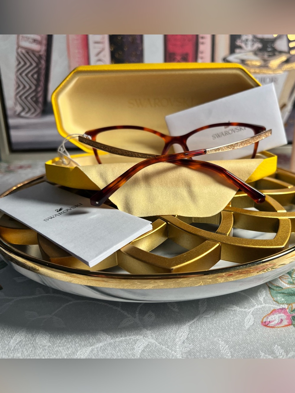 Swarovski Tortoiseshell and Gold Cat-Eye Glasses - Picture 7 of 13
